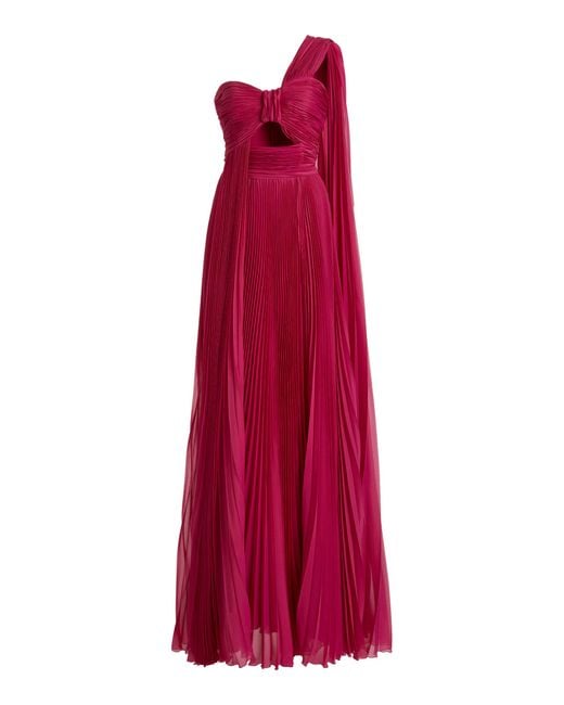 Zuhair Murad Red Pleated Chiffon One-shoulder Gown