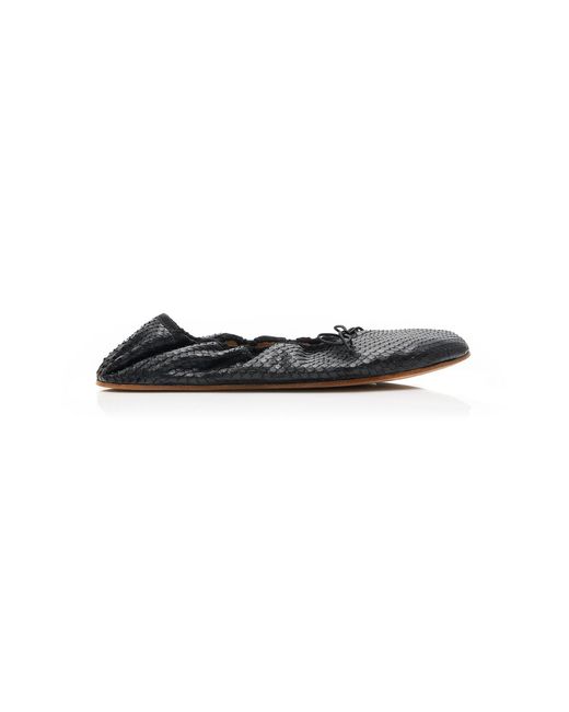 The Row Black Round Snake-Effect Leather Ballet Flats