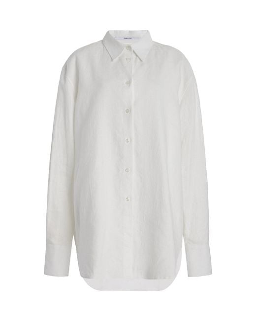 Another Tomorrow White Exclusive Oversized Linen Shirt