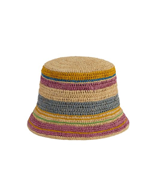 Rabanne Brown Striped Raffia Bob Hat