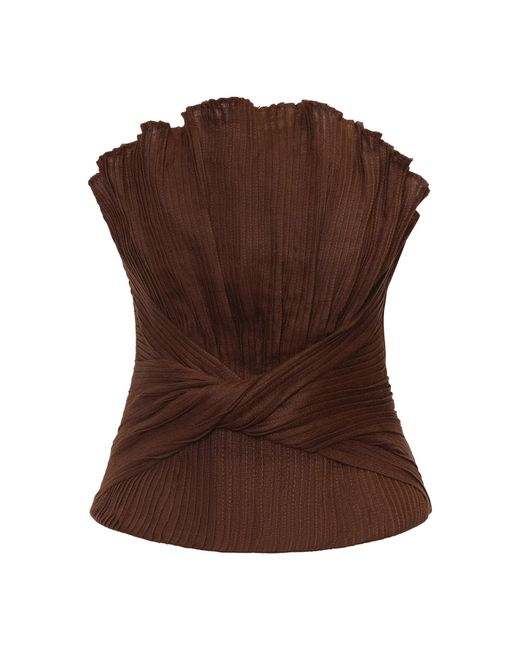 ANDRES OTALORA Brown De Los Astros Pleated Linen Top