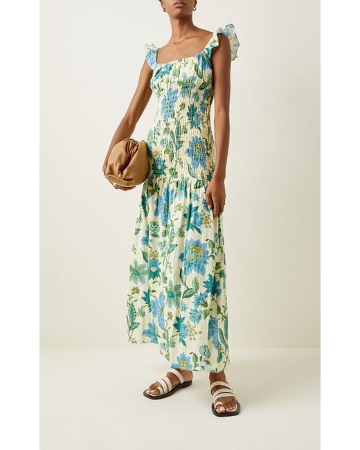 SIR. Alexandre Smocked Floral Linen Midi Dress | Lyst