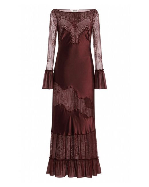 Sleeping with Jacques Purple Erica Silk Satin Lace Maxi Dress