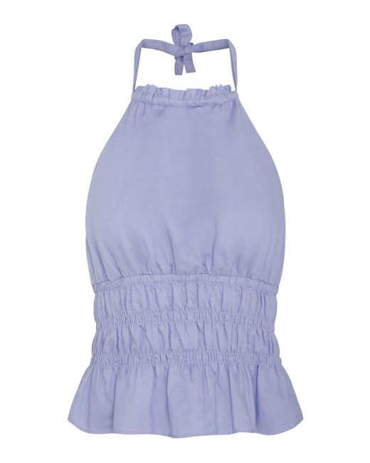 Onia Purple Air Linen Smocked Halter Top