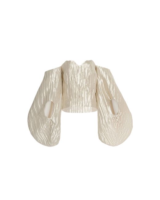 Rosie Assoulin White Fig Draped Off-the-shoulder Silk-blend Top
