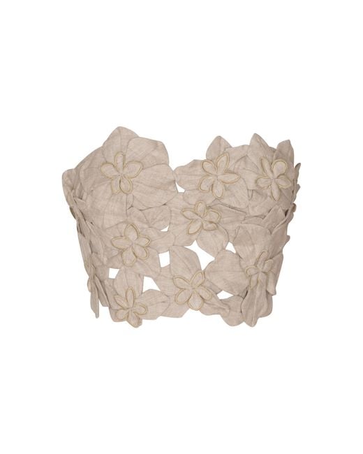 ANDRES OTALORA Natural Poesia Embroidered Linen Crop Top