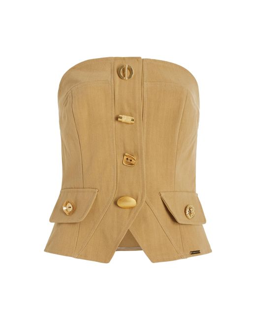Franchise Metallic Exclusive Bijou Buttoned Cotton Gabardine Strapless Vest