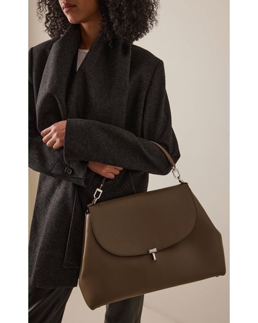 Totême  Gray T-Lock Leather Satchel