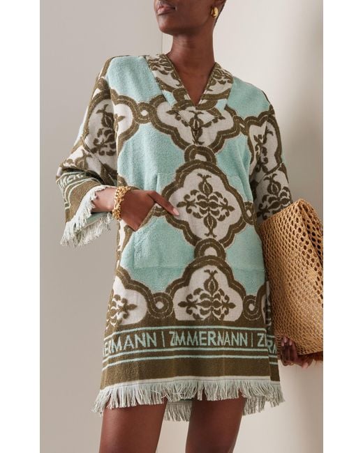 Zimmermann Terry Towel Cotton Mini Dress in Green | Lyst Zimmermann Terry Towel Cotton Mini Dress in Green | Lyst