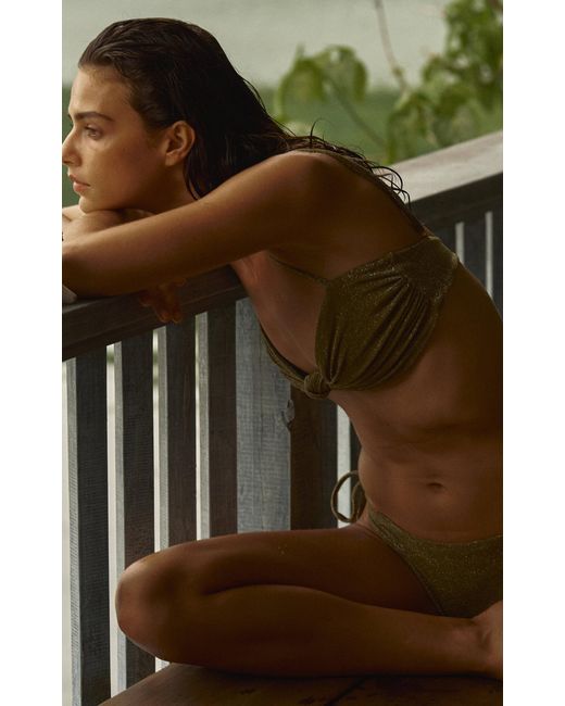 Johanna Ortiz Green Heliconia Glittered Bikini Top