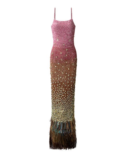 La Fuori Purple Mirage Fringe Maxi Dress