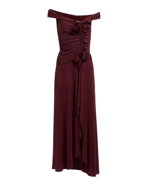 Elie Saab Purple Off-The-Shoulder Ruffle Midi Dress