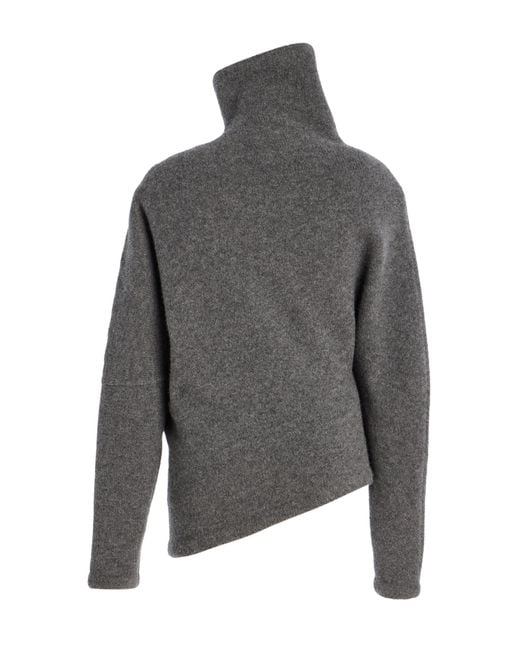 Carolina Herrera Gray Asymmetric Turtleneck Wool Sweater