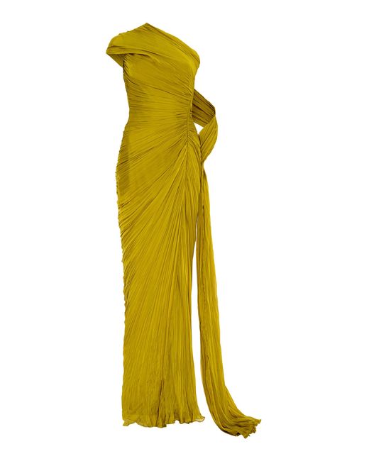 Marmar Halim Yellow Draped Silk Chiffon Gown