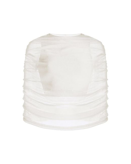 Brandon Maxwell White The Lyra Ruched Sheer Knit Top