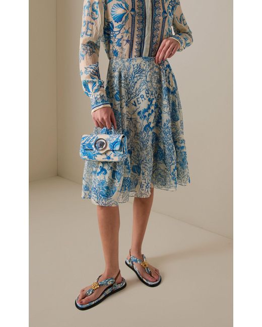 Versace Blue La Vacanza Printed Techno Creponne Midi Skirt