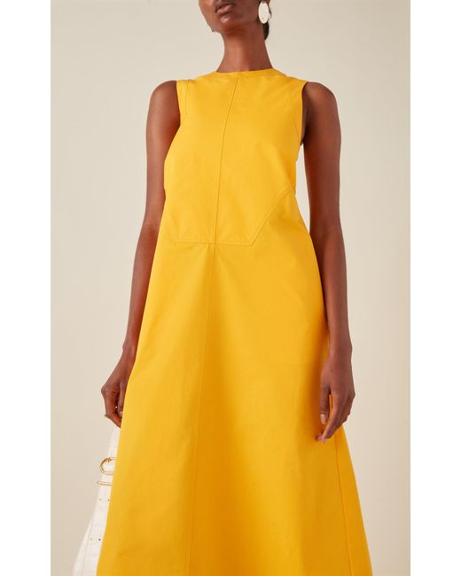 Jil Sander Yellow Sleeveless Cotton Midi Dress