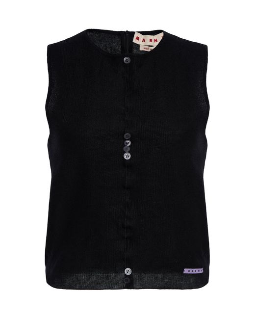 Marni Black Button-Front Cotton Crop Top