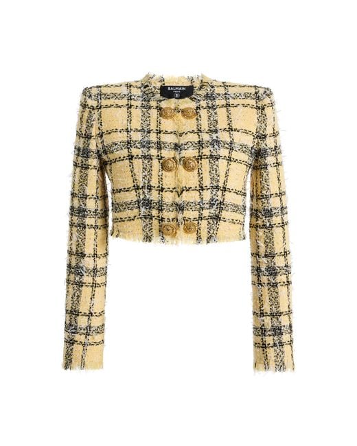 Balmain Yellow Glitter Tweed Cropped Jacket