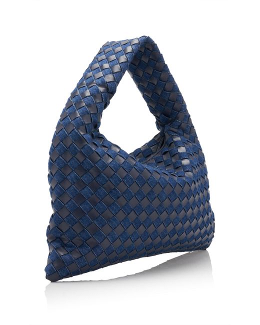 Bottega Veneta Blue Small Hop Intrecciato Leather & Denim Bag