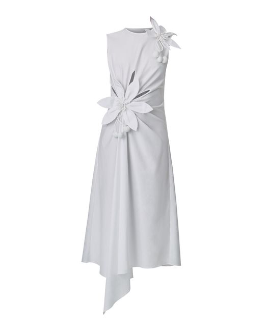 Monse White Floral-Applique Asymmetrical Stretch-Cotton Midi Dress