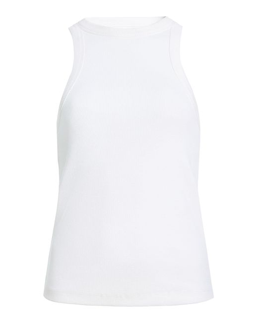 DL1961 White High Neck Ribbed Cotton-Blend Tank Top
