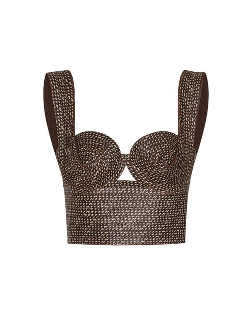 ANDRES OTALORA Brown Tabacco Linen-Blend Bustier Top