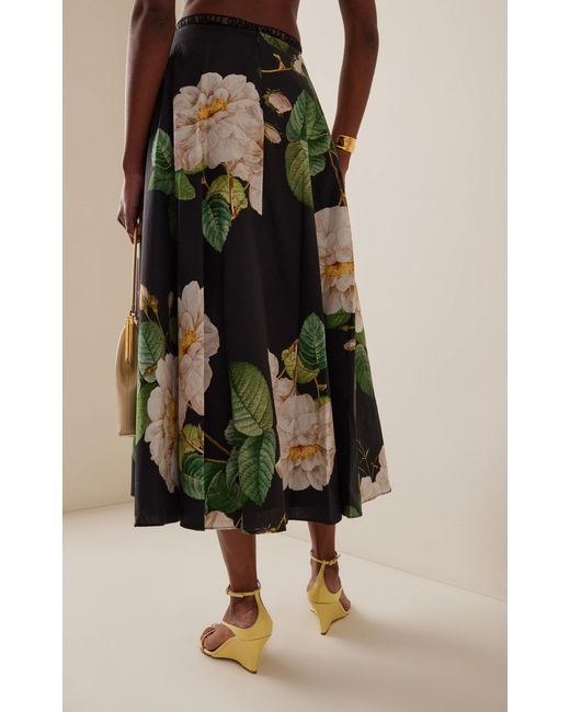 Giambattista Valli Black Floral-printed Cotton Poplin Maxi Skirt