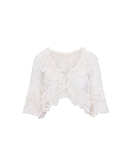 LoveShackFancy White Vessia Ruffled Lace Top