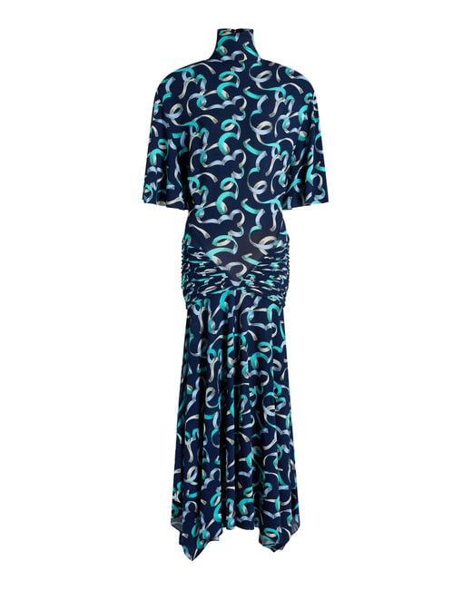 Rabanne Blue Printed Ruched Midi Dress