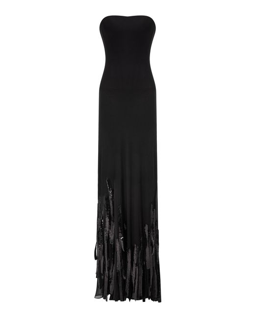 Marmar Halim Black Strapless Embellished Chiffon Maxi Dress