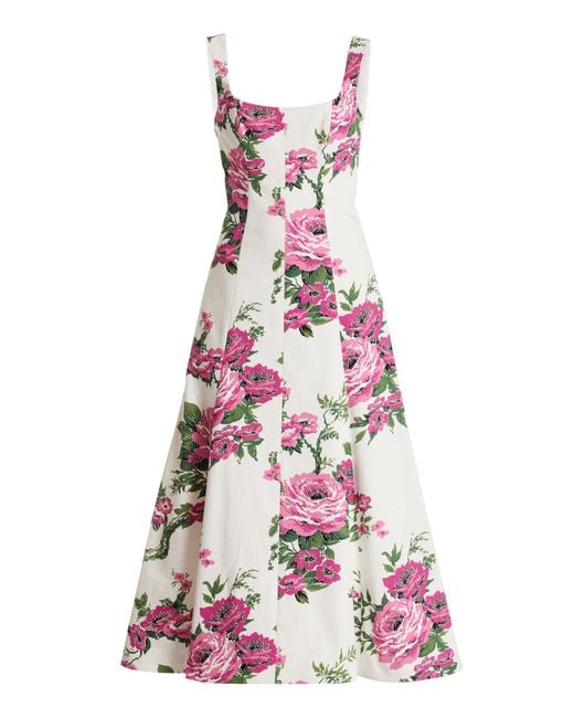 Carolina Herrera White Floral-printed Cotton Midi Dress