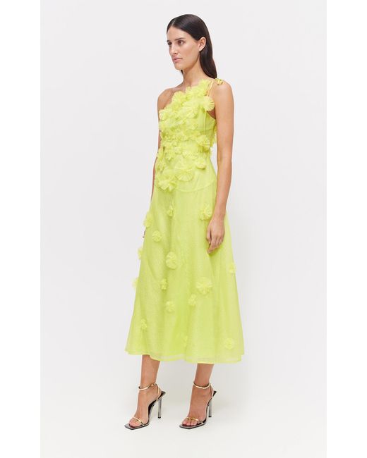 Rachel Gilbert Yellow Whitley Embellished Silk Midi Dress