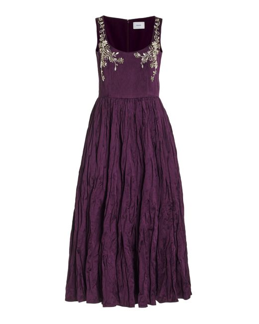 Erdem Purple Embellished Sequined Satin Midi Dress