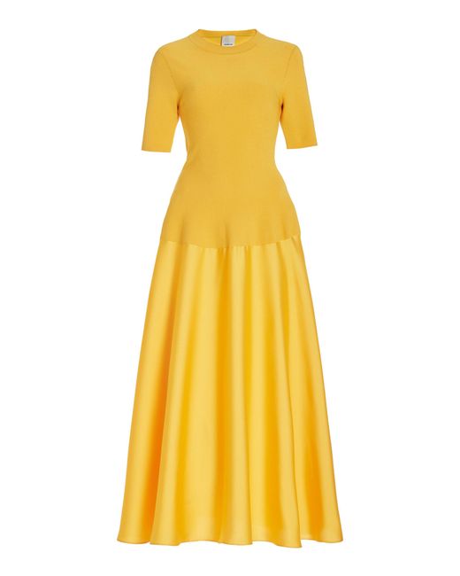 SIMKHAI Yellow Marionne Knit And Satin Midi Dress
