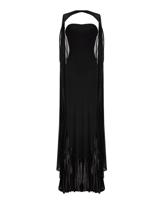 Marmar Halim Black Plisse Chiffon Cape