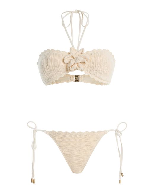 Zimmermann White Awaken Crocheted Cotton Flower Bikini