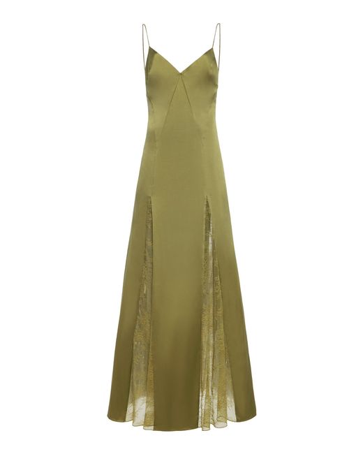 Staud Green Exclusive Trinity Lace-Inset Silk Maxi Slip Dress