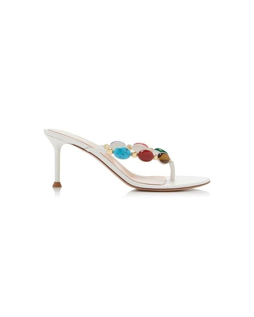 Gianvito Rossi White Exclusive La Isla Shanti Stone-Embellished Leather Sandals