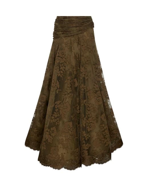 Zimmermann Natural Clash Lace Cotton-Blend Drape Maxi Skirt