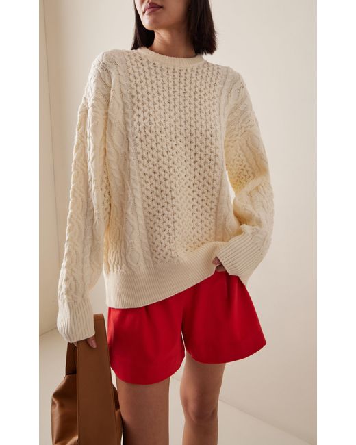 Staud White Tracy Cable-knit Cotton-blend Sweater