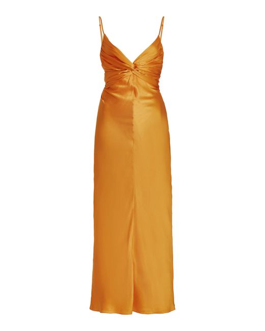 TOVE Sofia Twisted Silk Satin Midi Slip Dress in Orange | Lyst UK