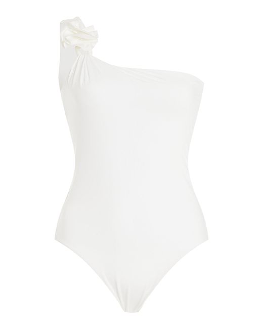 Maygel Coronel White Piave Rosette-detailed Asymmetric One-piece Swimsuit