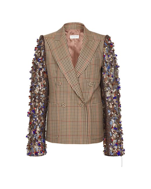 Dries Van Noten Brown Beaume Beaded Wool-blend Blazer