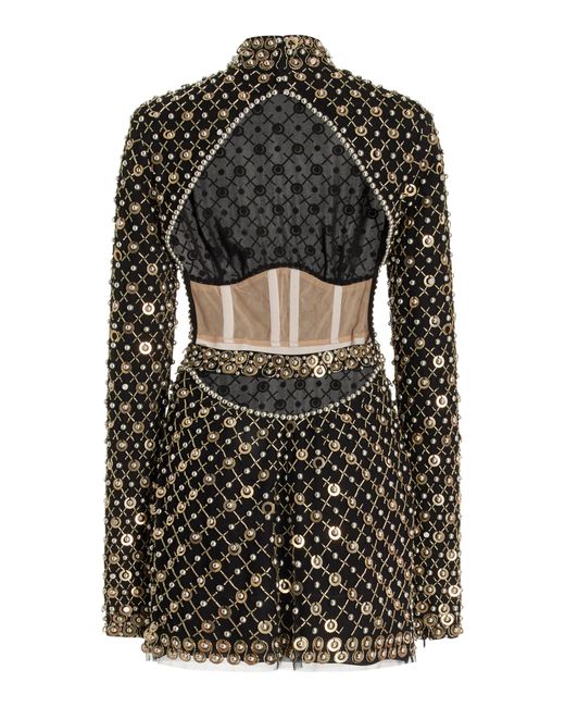 Cucculelli Shaheen Black Embellished Tulle Mini Dress