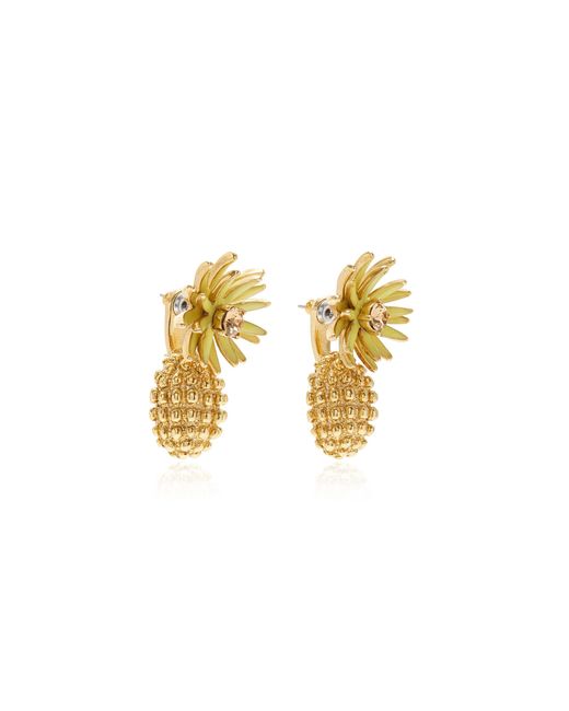 Oscar de la Renta Metallic Flower & Cactus Crystal Drop Earrings