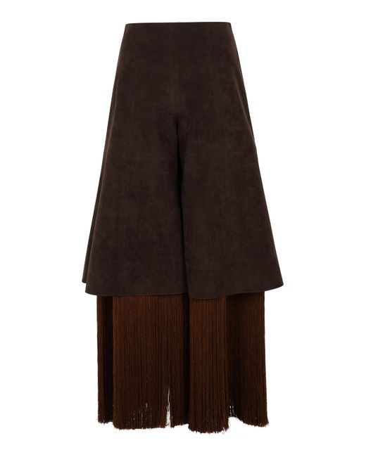 A.W.A.K.E. MODE Brown Fringed Faux Suede Wide-Leg Culottes