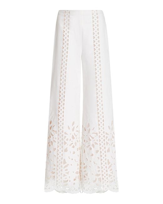 Oscar de la Renta White Guipure Lace Cotton-blend Wide-leg Pants