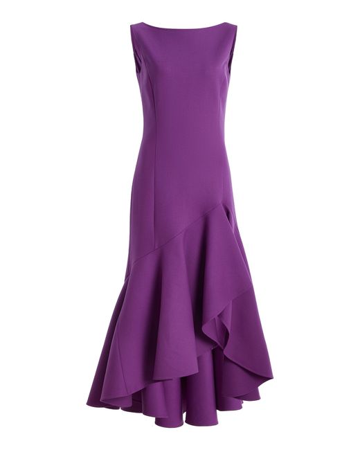Oscar de la Renta Purple Asymmetric Wool-Blend Midi Dress