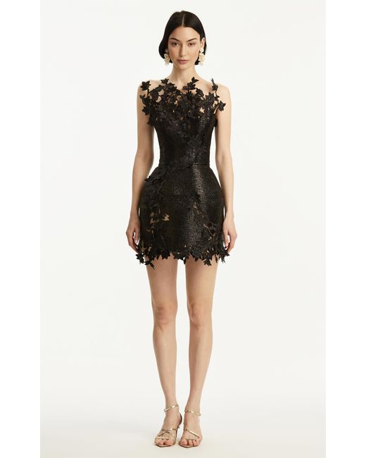 Oscar de la Renta Black Embroidered Threadwork Mini Dress
